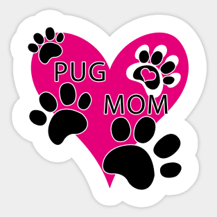 Pug Mom Big Pink Heart Dog Paw Prints Sticker